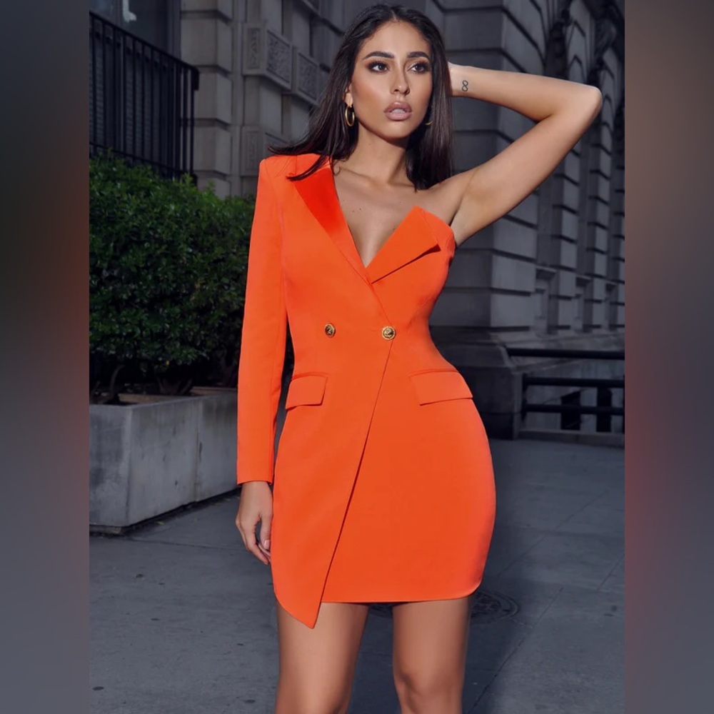 MISS CIRCLE Tailored Orange Blazer Tuxedo Dress size SMALL